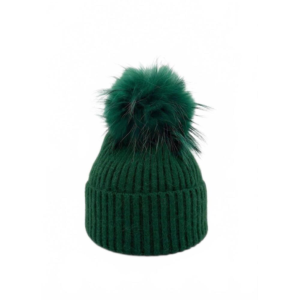NEW LINDA RICHARDS women's knit pom pom hat in pine
